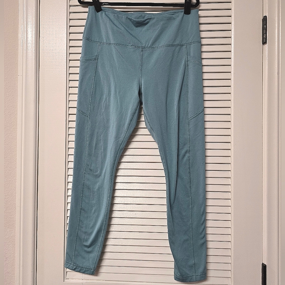 Velocity - Greenish Blue Activewear Athletic Leggings With Pockets
